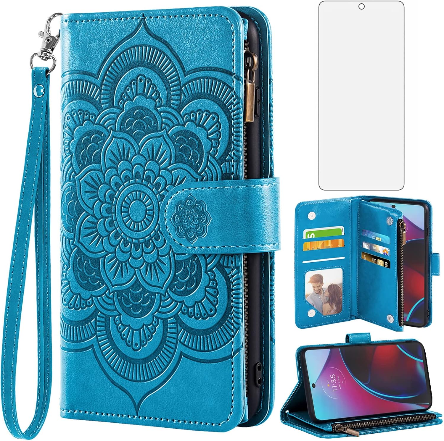 Asuwish Funda para teléfono Moto G Stylus 2022 4G con protector de pantalla de vidrio templado y soporte para tarjeta de crédito, accesorios para