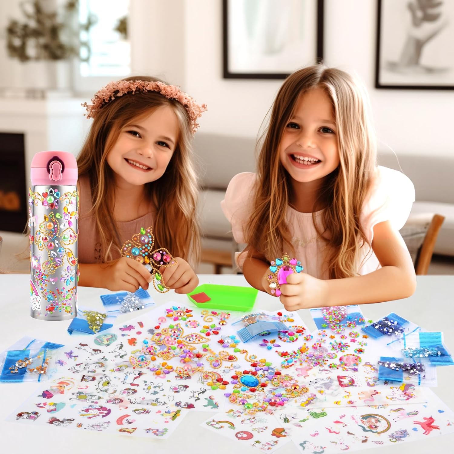 Decorate Your Own Water Bottle, Birthday Mothers Day Gifts for Kids Age 4 5 6 7 8 9 10 Years Old Kids with Unicorn Rhinestone Glitter Gem Stickers