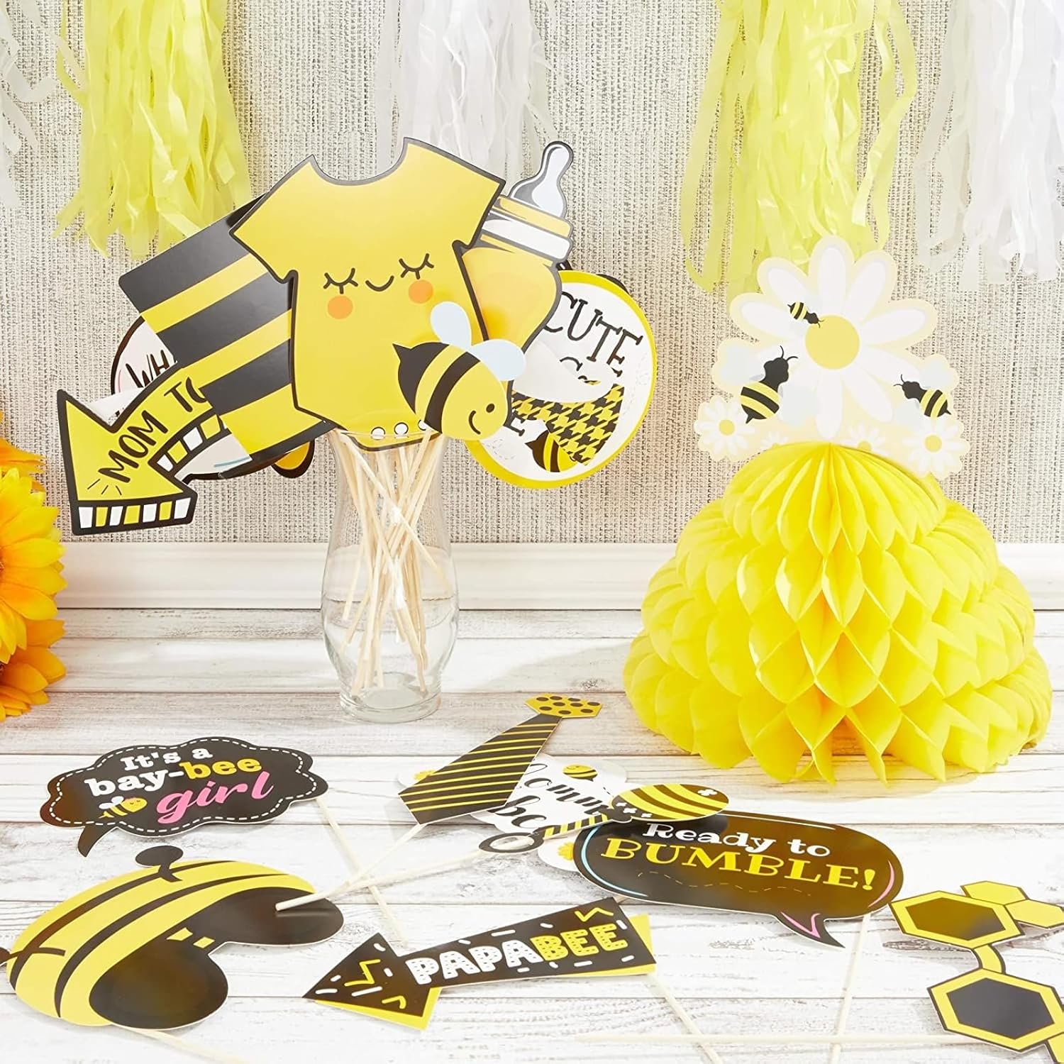 Sparkle and Bash Bumble Bee – Centro de mesa de panal (9 x 11 pulgadas, amarillo, paquete de 3)