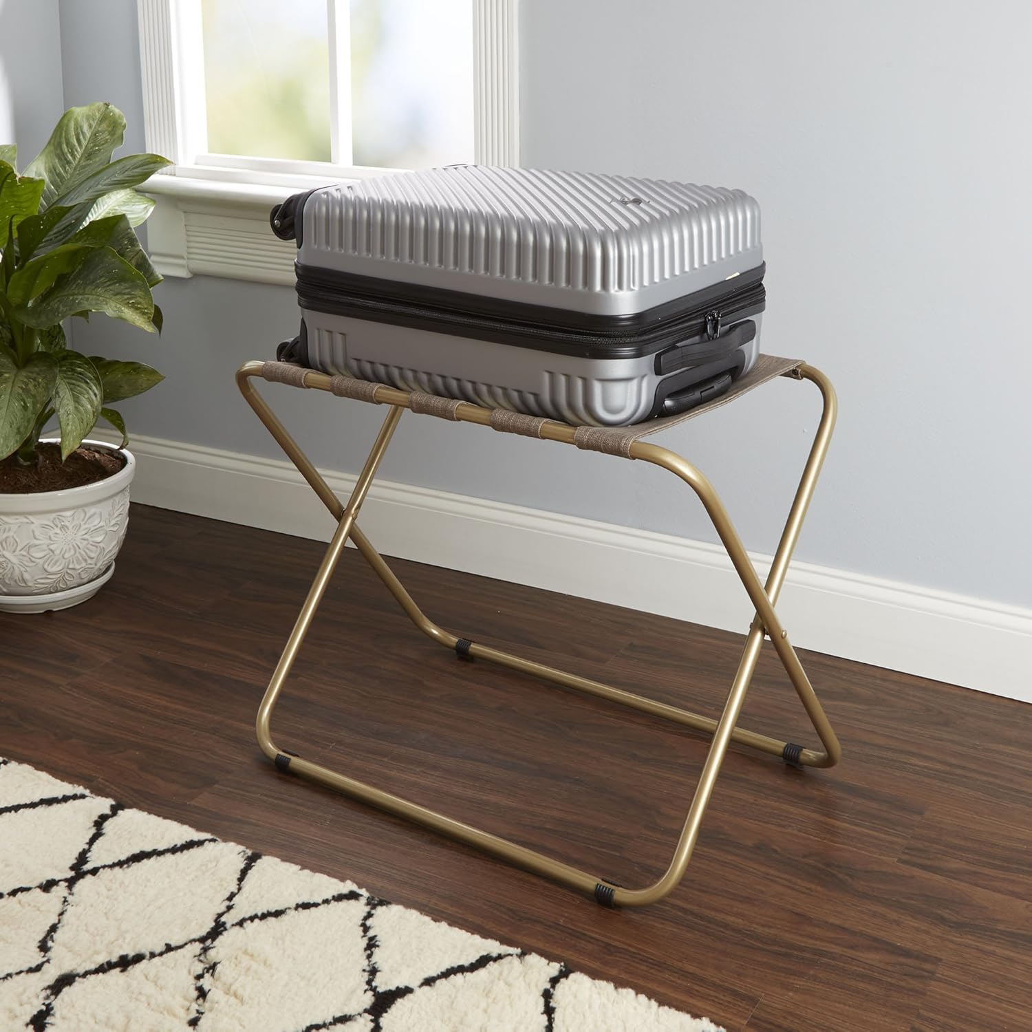 Rhys – Portaequipajes plegable de metal en color dorado, marrón oscuro