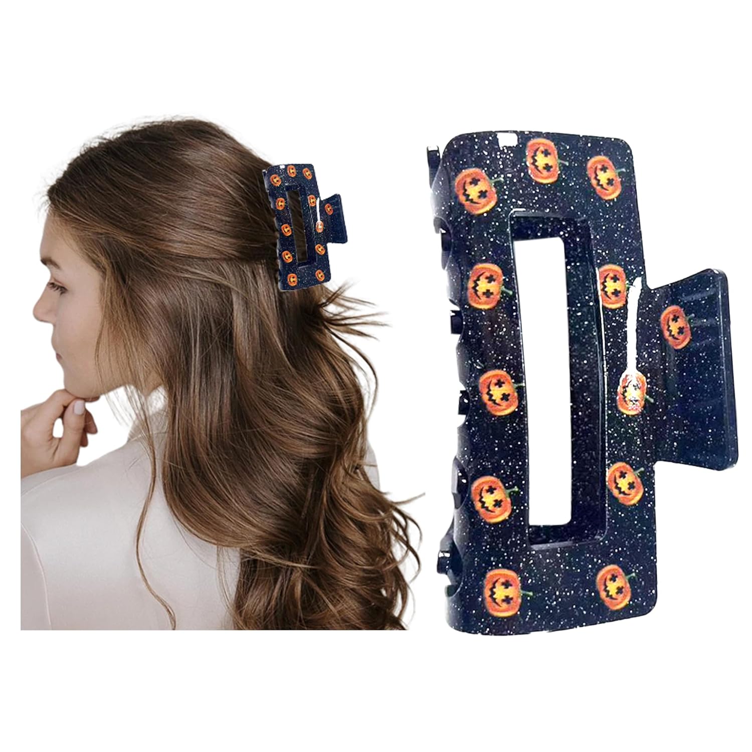 Pinzas para el cabello de Halloween, diseño de calabaza con purpurina de Beleki para mujer, pinzas de mandíbula novedosas, pasadores para el