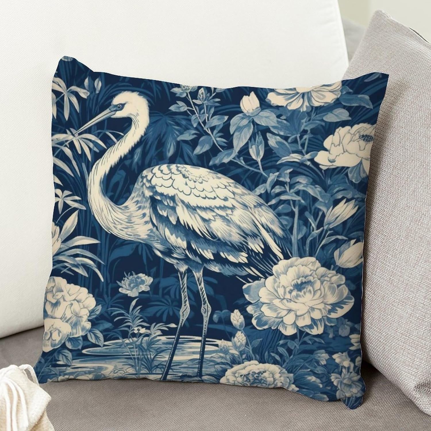 ArogGeld Chinoiserie – Funda de almohada decorativa con diseño de pájaro y pájaro azul con flores y pájaros asiáticos, fundas de cojín decorativas
