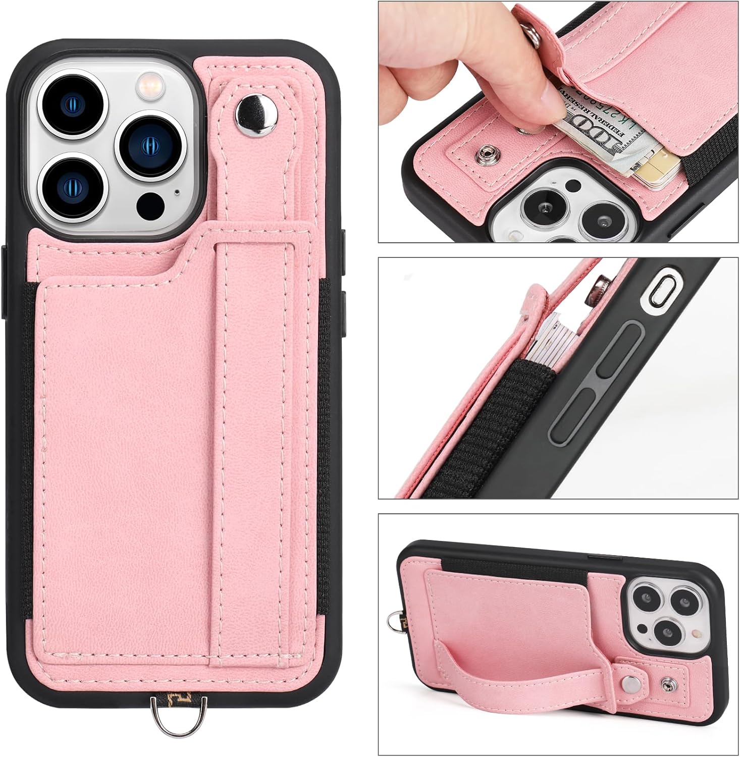 TOOVREN Funda para teléfono compatible con iPhone 15 Pro Max con cordón para iPhone 15 Pro Max, funda tipo cartera con soporte para tarjetas, funda