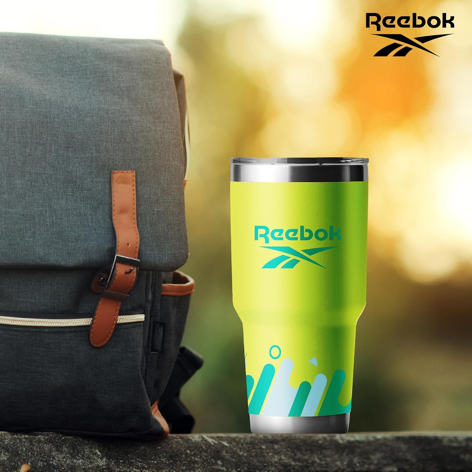 Reebok Lifestyle – Vaso de acero inoxidable a prueba de fugas, con doble pared aislada al vacío, taza de viaje con tapa y popote para bebidas