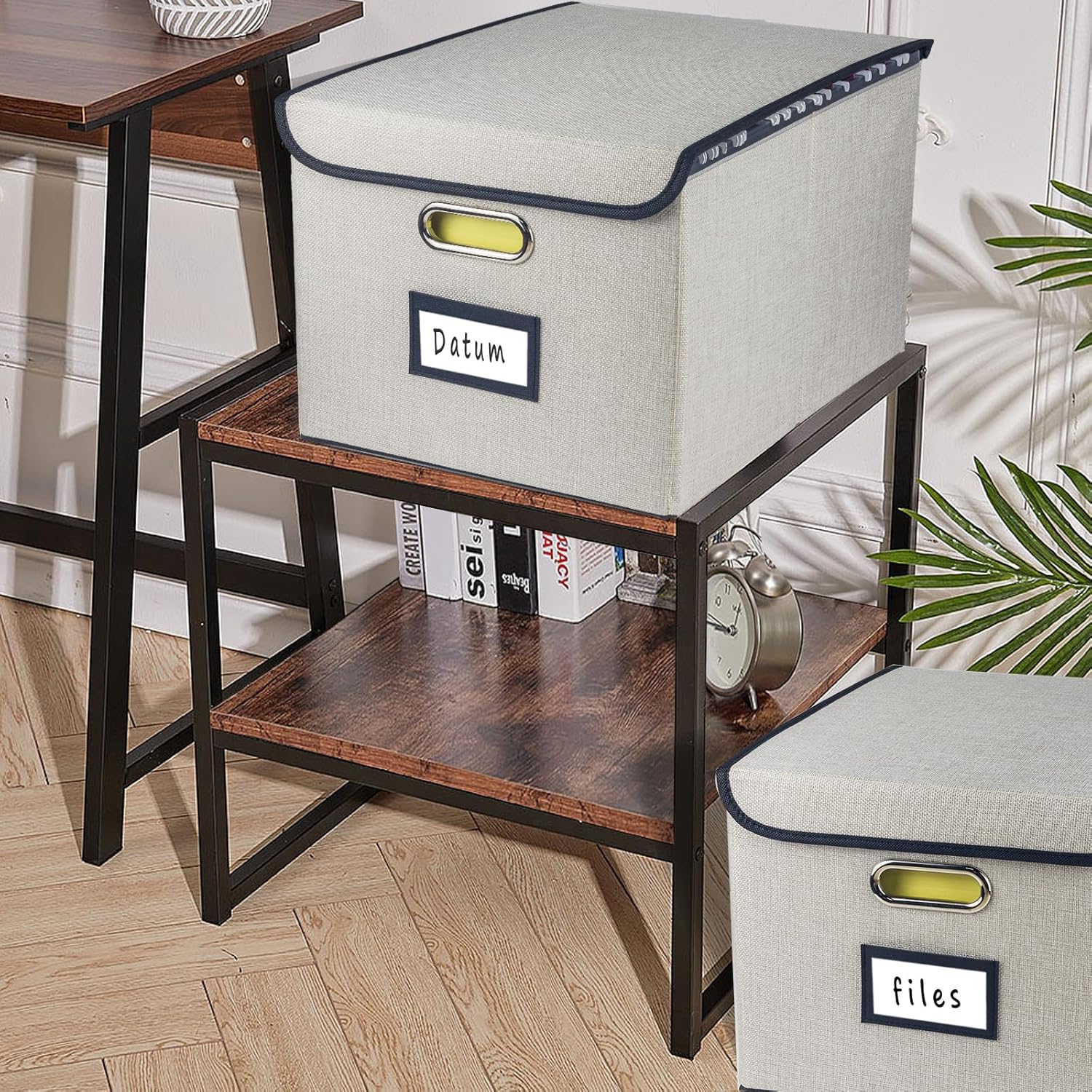 Caja organizadora de archivos plegable, cajas de almacenamiento para colgar archivos con tapa, caja de carpetas de archivos portátil de lino con