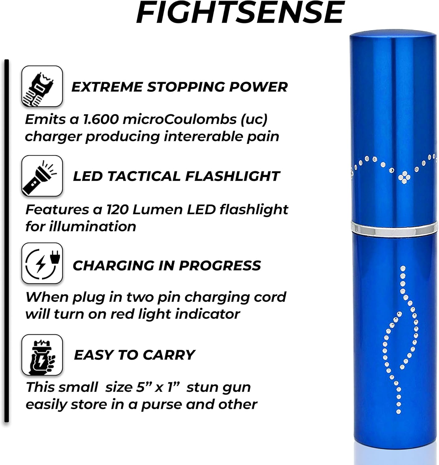 FIGHTSENSE Kit de defensa personal para mujer, spray de pimienta y linterna de lápiz labial de autodefensa, batería recargable, llavero bolsa de