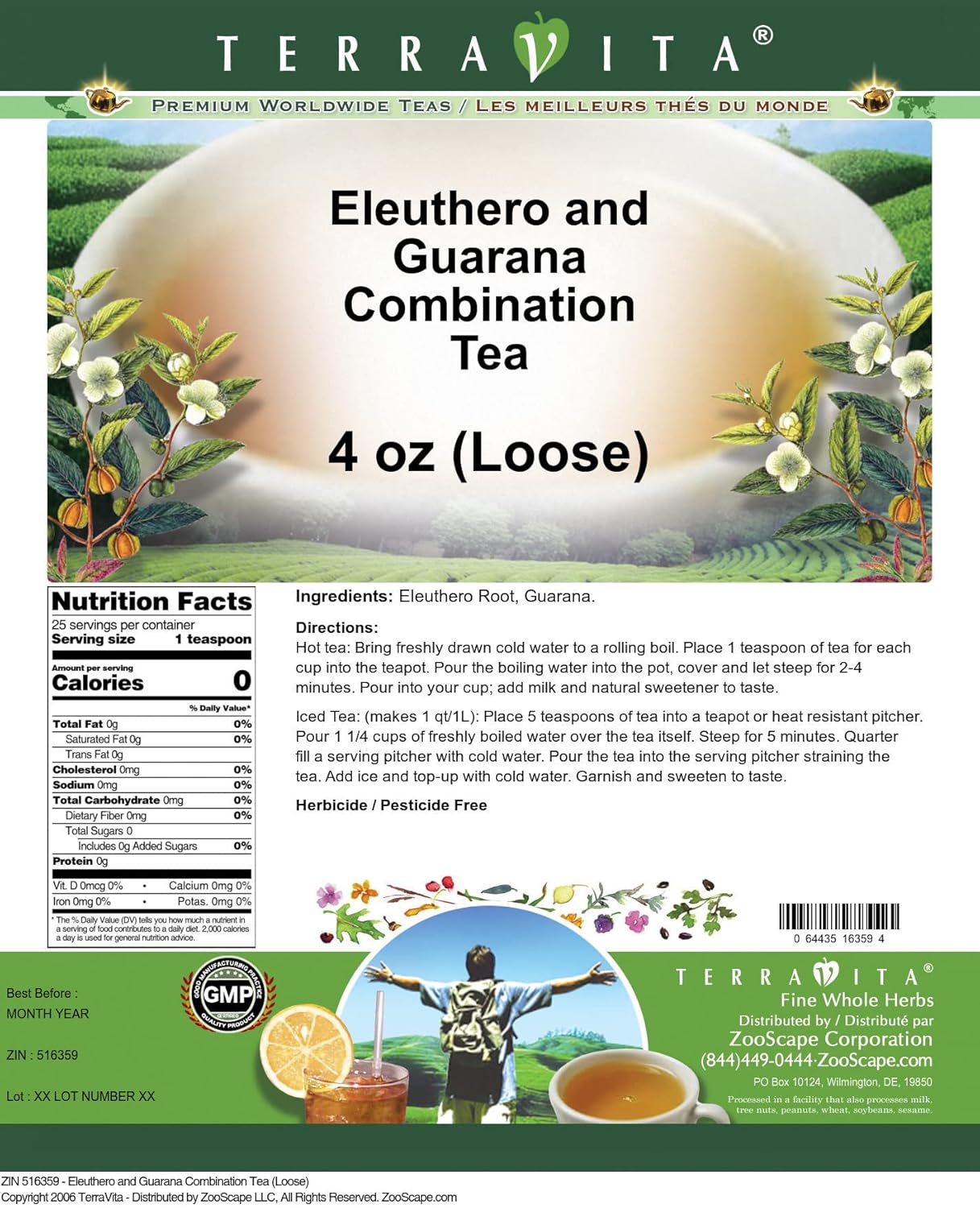 Té combinado Eleuthero y Guaraná (suelto) (4 oz, ZIN 516359)
