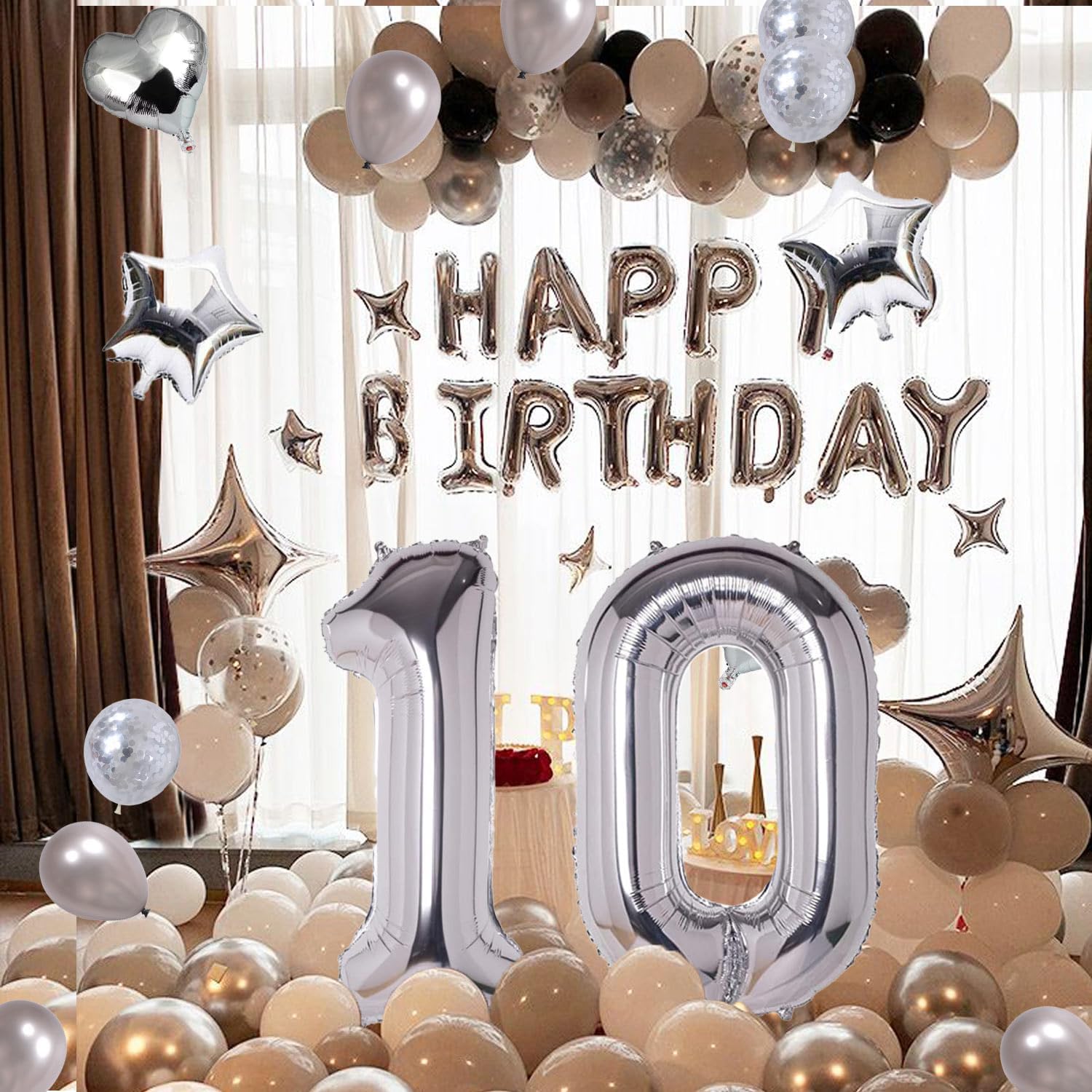 Globos plateados de 40 pulgadas con el número 10, globos gigantes de helio número 10 de aluminio para fiestas de cumpleaños de 10 años,