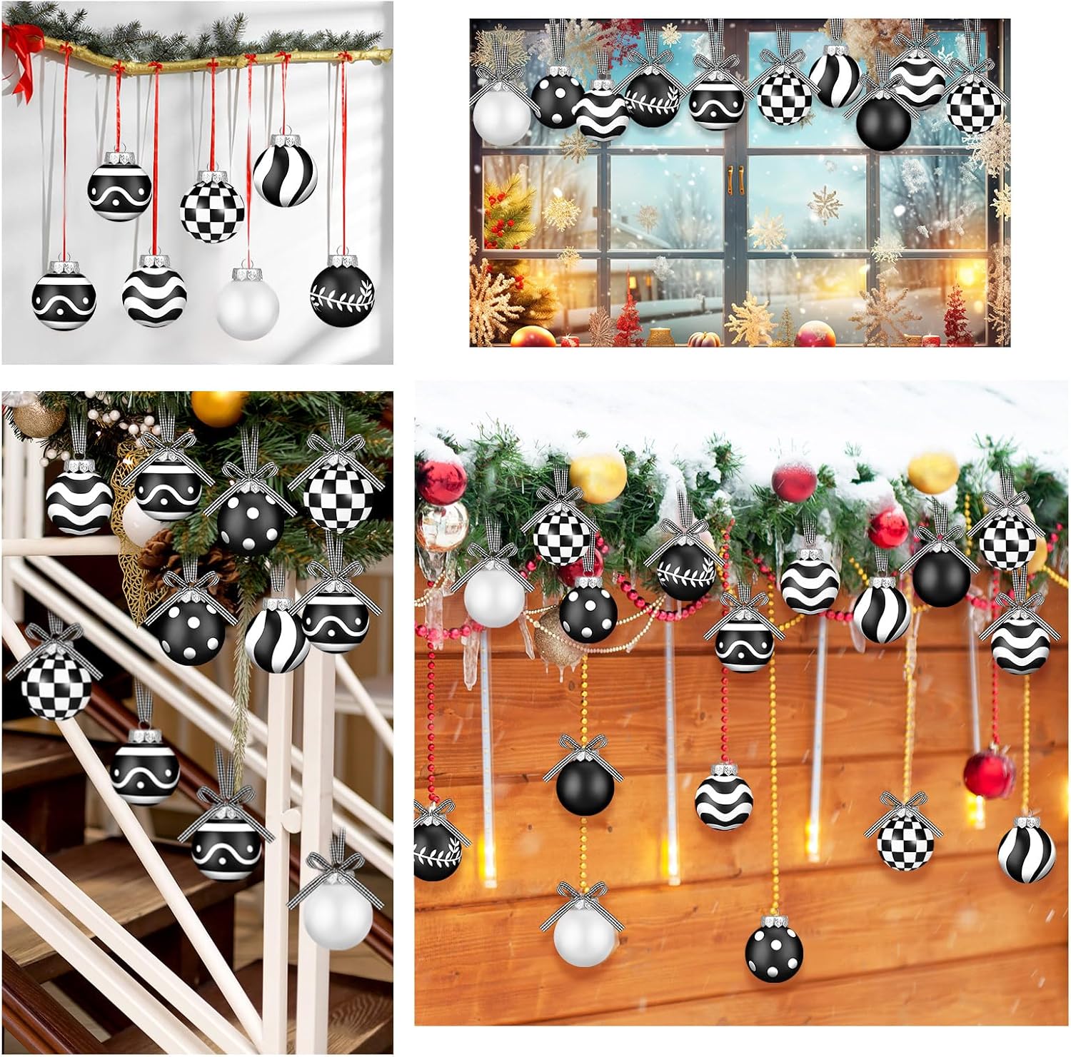 Adornos de bola de Navidad a rayas, lunares, búfalo a cuadros, bola colgante de plástico de 2.36 pulgadas, decoración de árbol de Navidad, bolas de