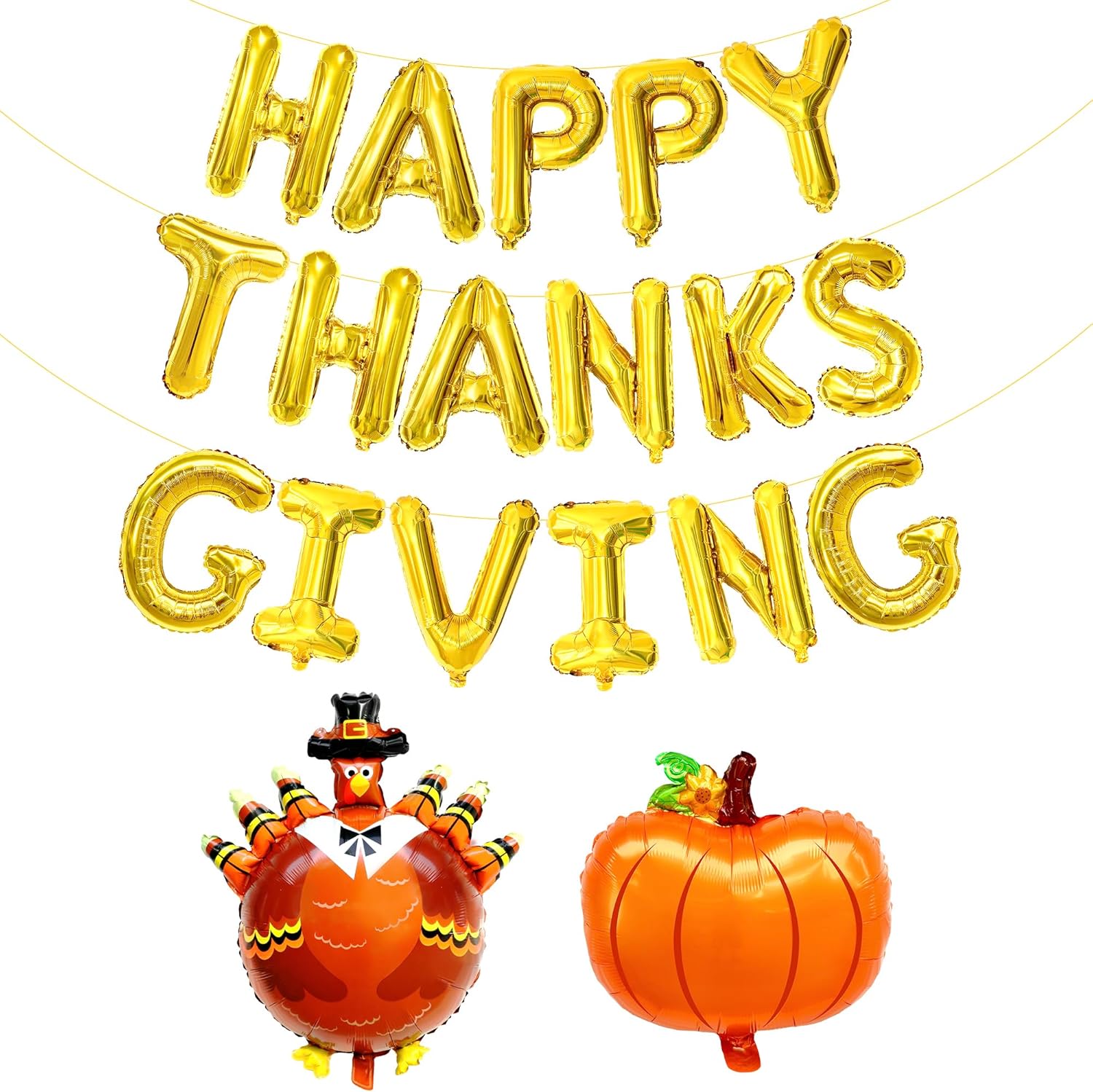 KatchOn, Juego de pancartas de globos con texto en inglés Happy Thanksgiving, tamaño grande de 16 pulgadas, paquete de 3, globos de pavo y calabaza,