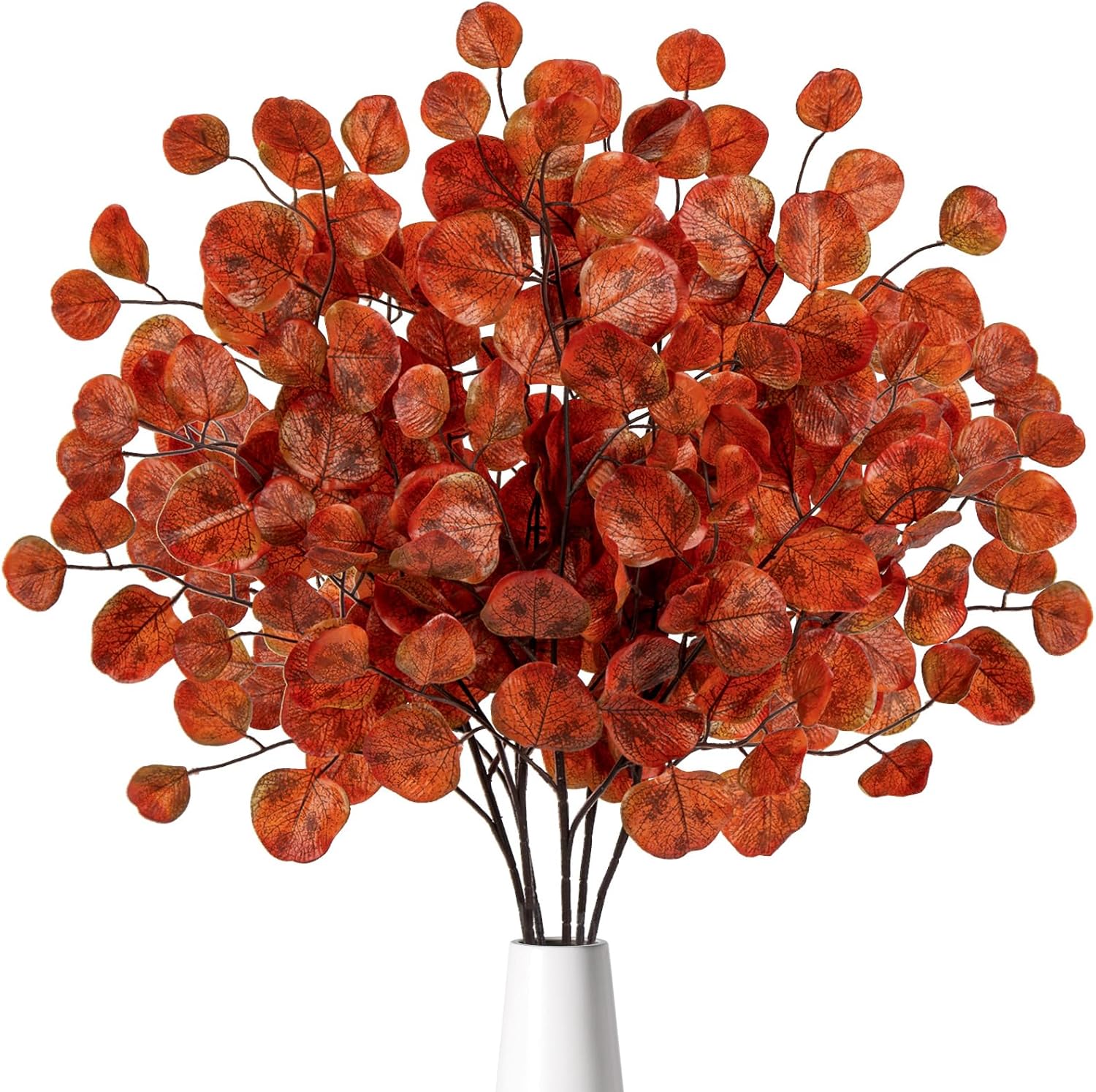 GnFlus 6 tallos de eucalipto de otoño artificiales de 29 pulgadas, hojas de eucalipto de otoño falsas, de seda sintética, ramas de hojas para el