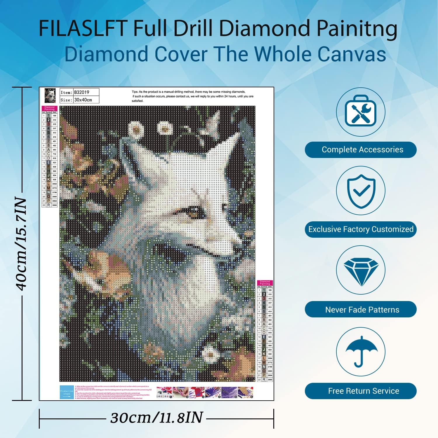 FILASLFT Kits de pintura de diamantes de zorro, pintura de diamante para adultos 12 x 16 pulgadas