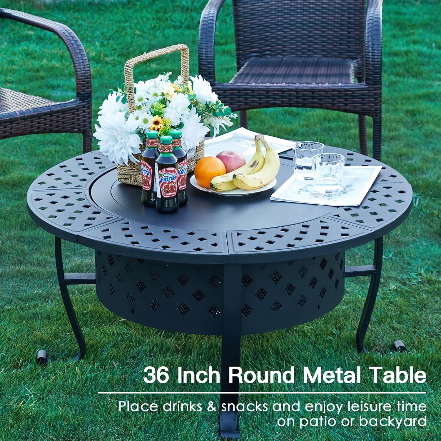 PaPaJet Fogata de 36 pulgadas con 2 parrillas, fogata de leña al aire libre con tapa, mesa redonda de metal para patio trasero, patio, jardín,