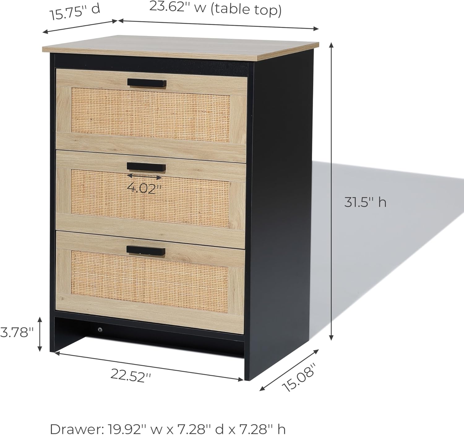 LuxenHome – Cofre de ratán con 3 cajones de madera negra y marrón