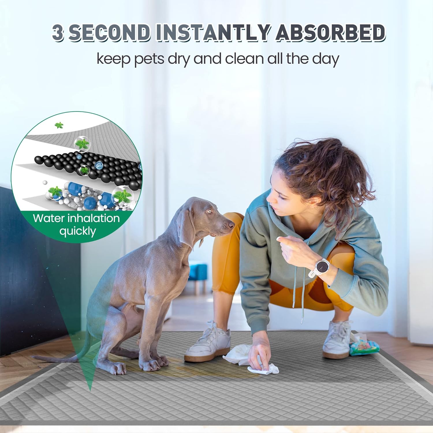 Almohadillas para cachorros de carbón superabsorbentes para control de olores, tamaño jumbo de 36 x 36 pulgadas, a prueba de fugas, almohadillas