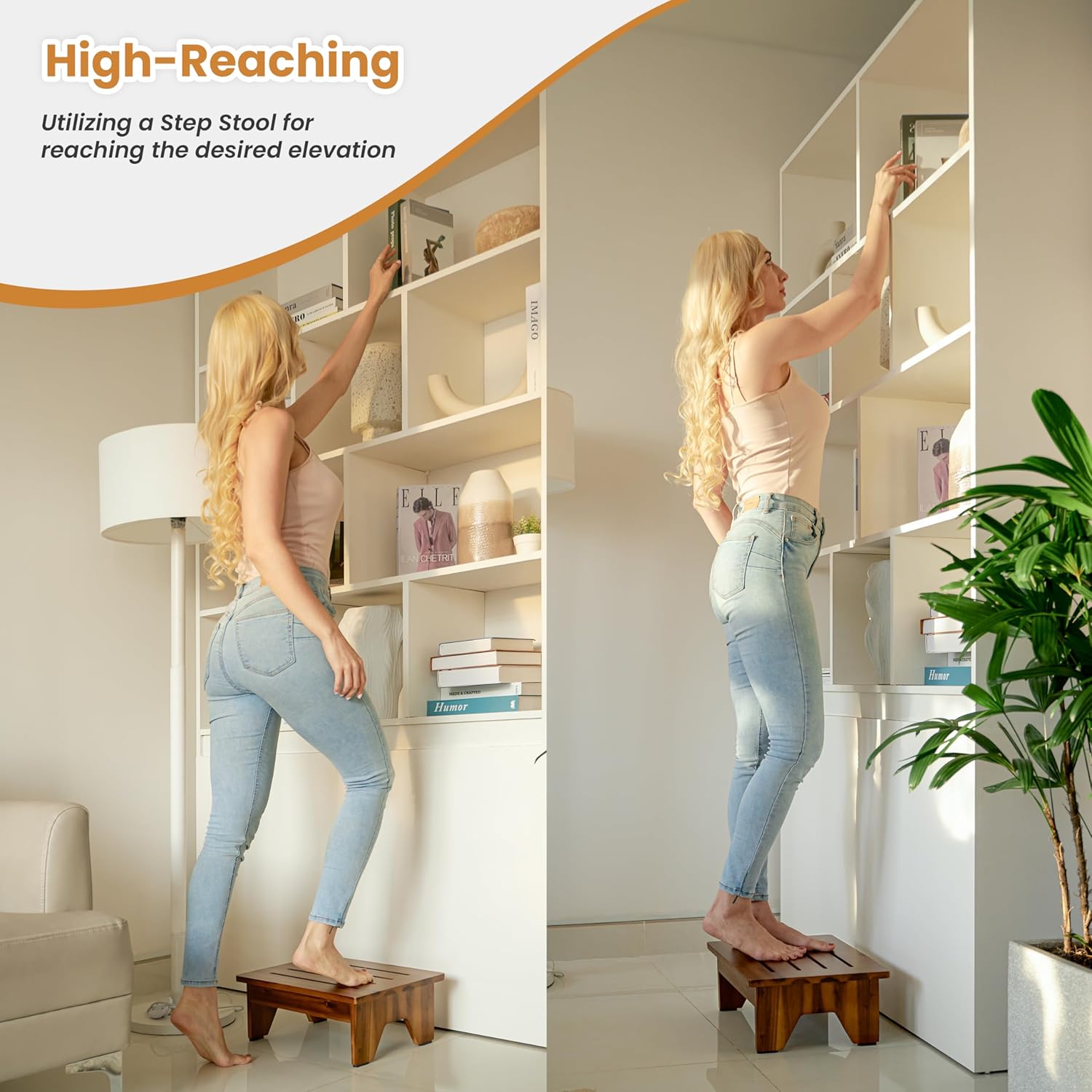 Holana Taburete One Step para adultos de 6.5 pulgadas, taburetes de madera para camas altas, taburete de seguridad de 550 libras, ayuda de baño para