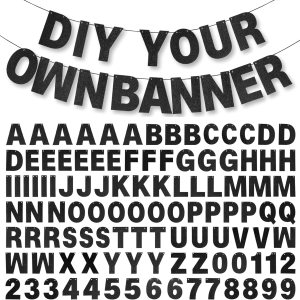 Kit de pancarta de bricolaje con letras con purpurina, letras negras personalizables, pancartas de cumpleaños, pancarta de graduación, pancarta Kit de pancarta de bricolaje con letras con purpurina, letras negras personalizables, pancartas de cumpleaños, pancarta de graduación, pancarta