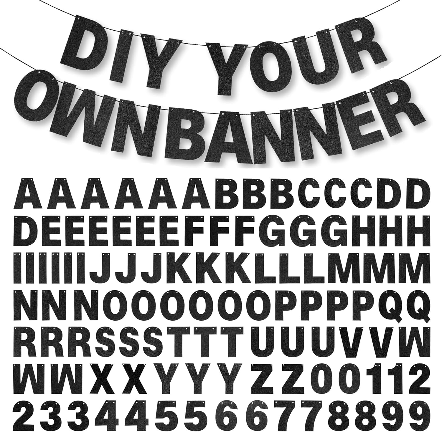 Kit de pancarta de bricolaje con letras con purpurina, letras negras personalizables, pancartas de cumpleaños, pancarta de graduación, pancarta
