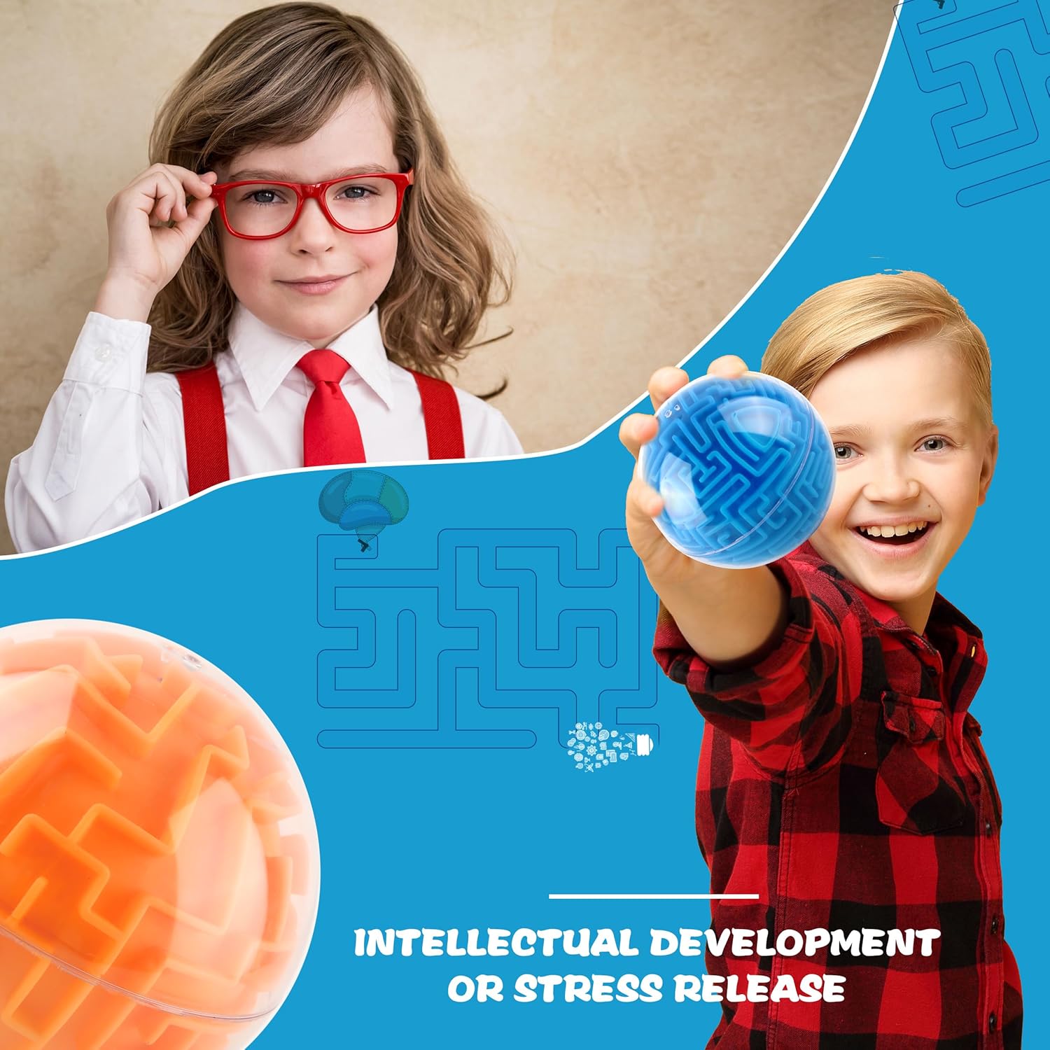 4 paquetes de bola de laberinto 3D de 4 pulgadas, gravedad mágica, bola de laberinto tridimensional, cubo de laberinto, juguetes para niños y