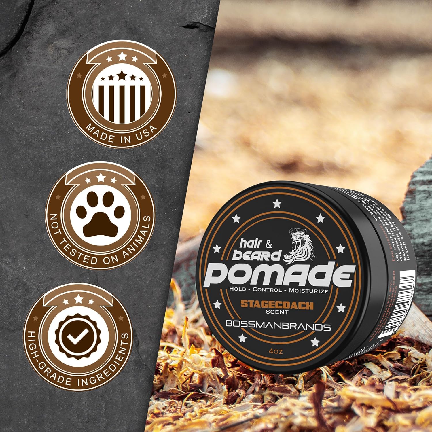 Bossman Pomada para el cabello y la barba sujeción más larga, control e hidratación para cabello, barba y bigote, producto para peinar el cabello,