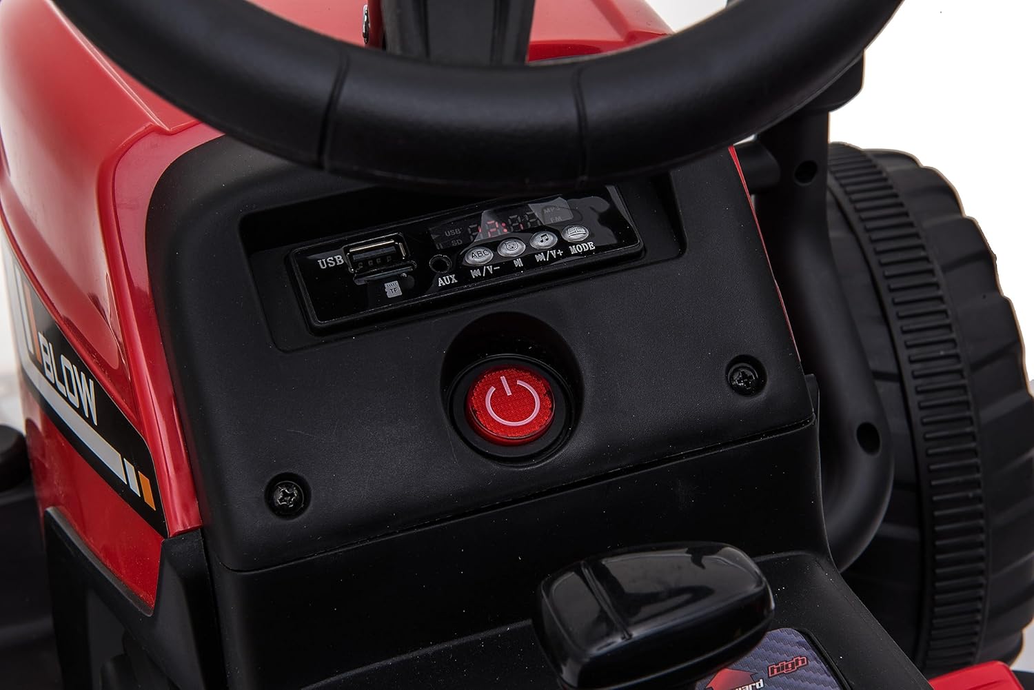 Tractor de paseo para niños con remolque, 12 V, divertidas luces LED, audio USB, música, cambio de 3 velocidades y cinturón de seguridad, perfecto