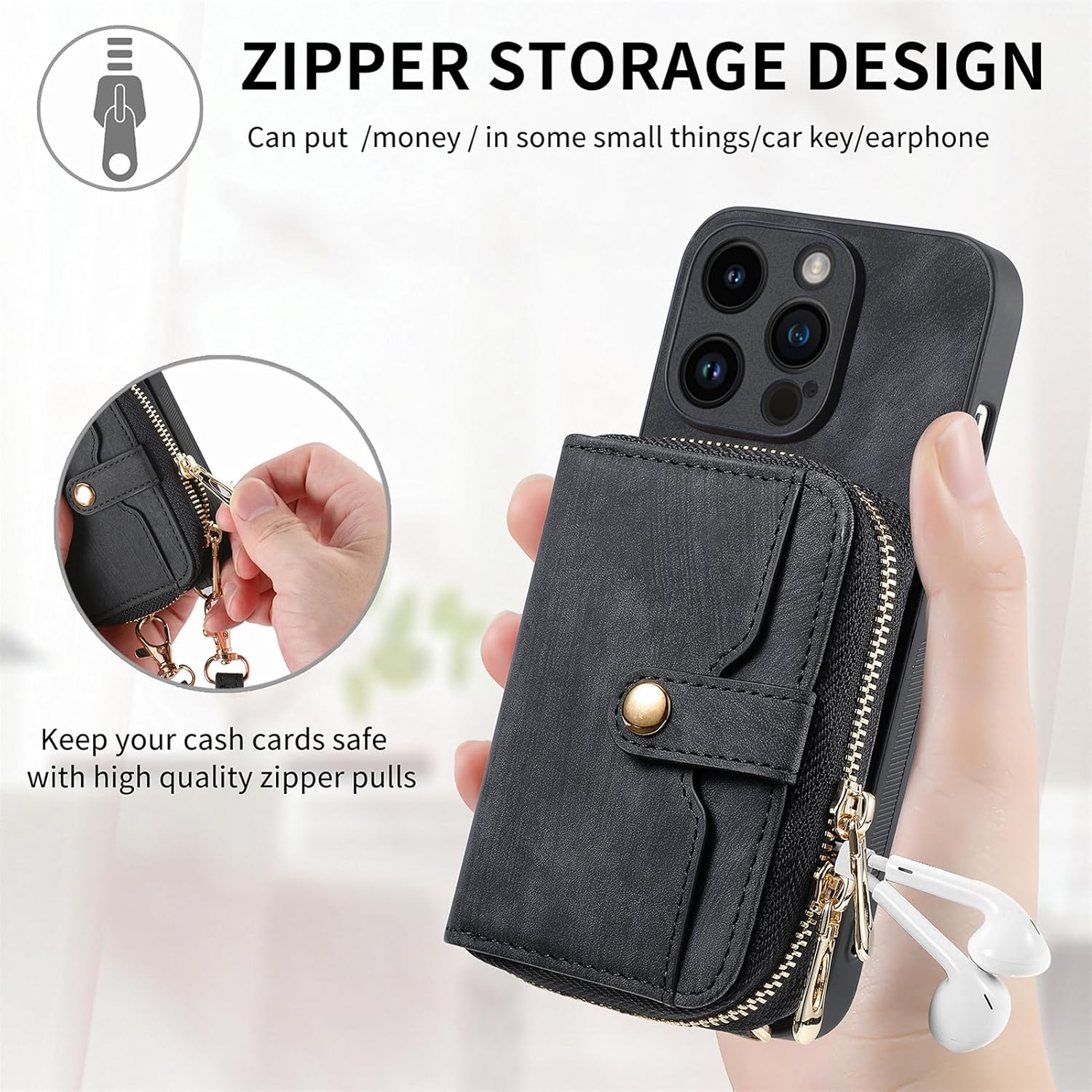 Asuwish Funda de teléfono para iPhone 14 Pro Max de 6.7 pulgadas con cremallera, con ranura para tarjeta de crédito, correa cruzada para el hombro,