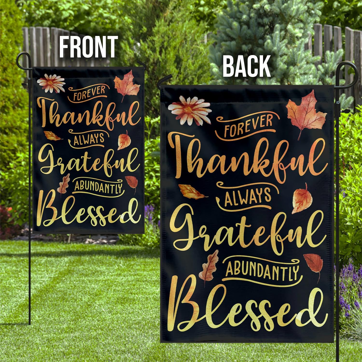 Banderas de jardín de otoño con texto en inglés “Forever Thankful Fall” para exteriores, temporada de otoño, bandera de bienvenida para jardín,