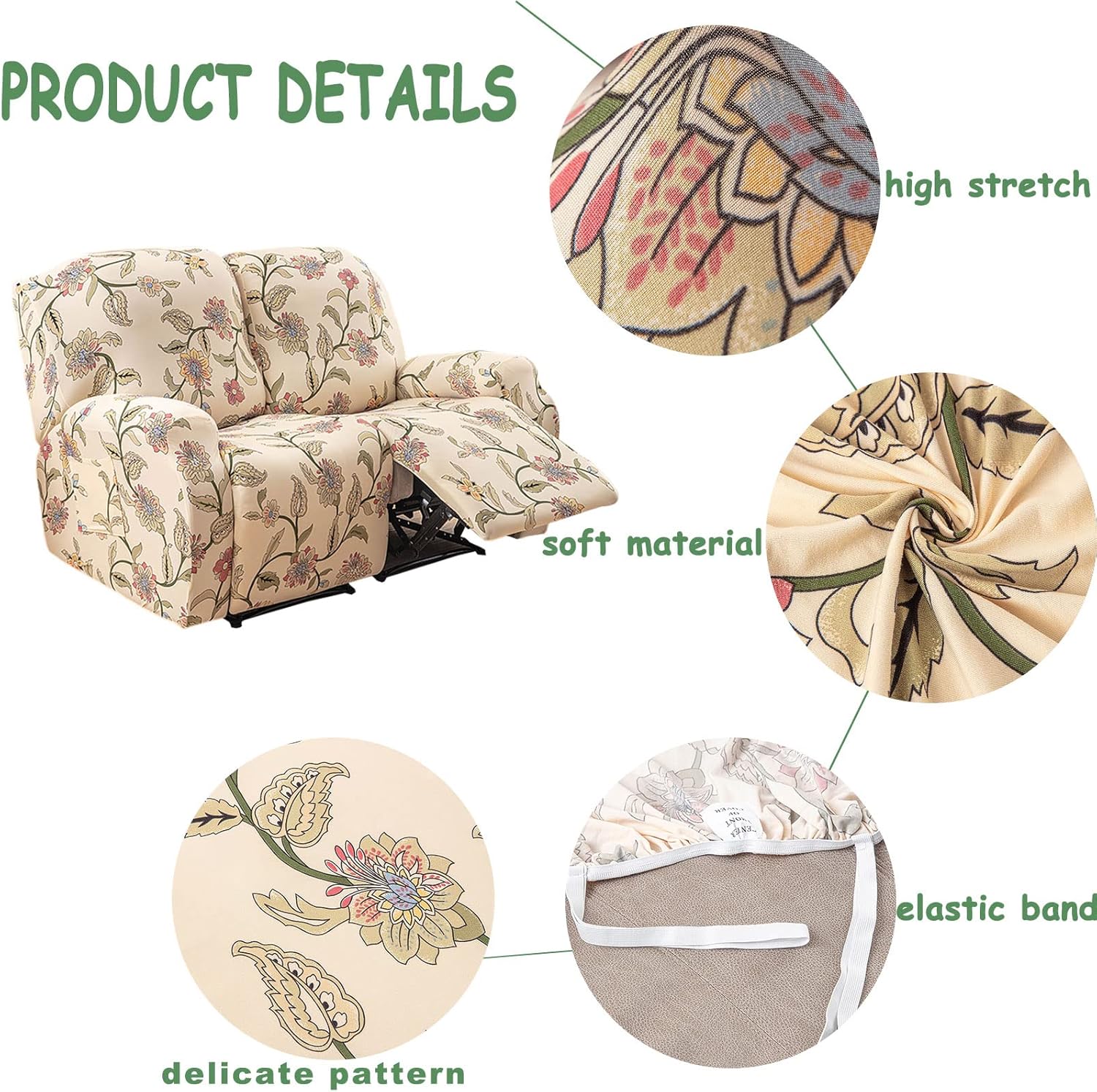 HAOYONG Funda reclinable para sofá biplaza, 6 piezas, fundas elásticas para sofá reclinable con bolsillo, funda de sofá biplaza reclinable