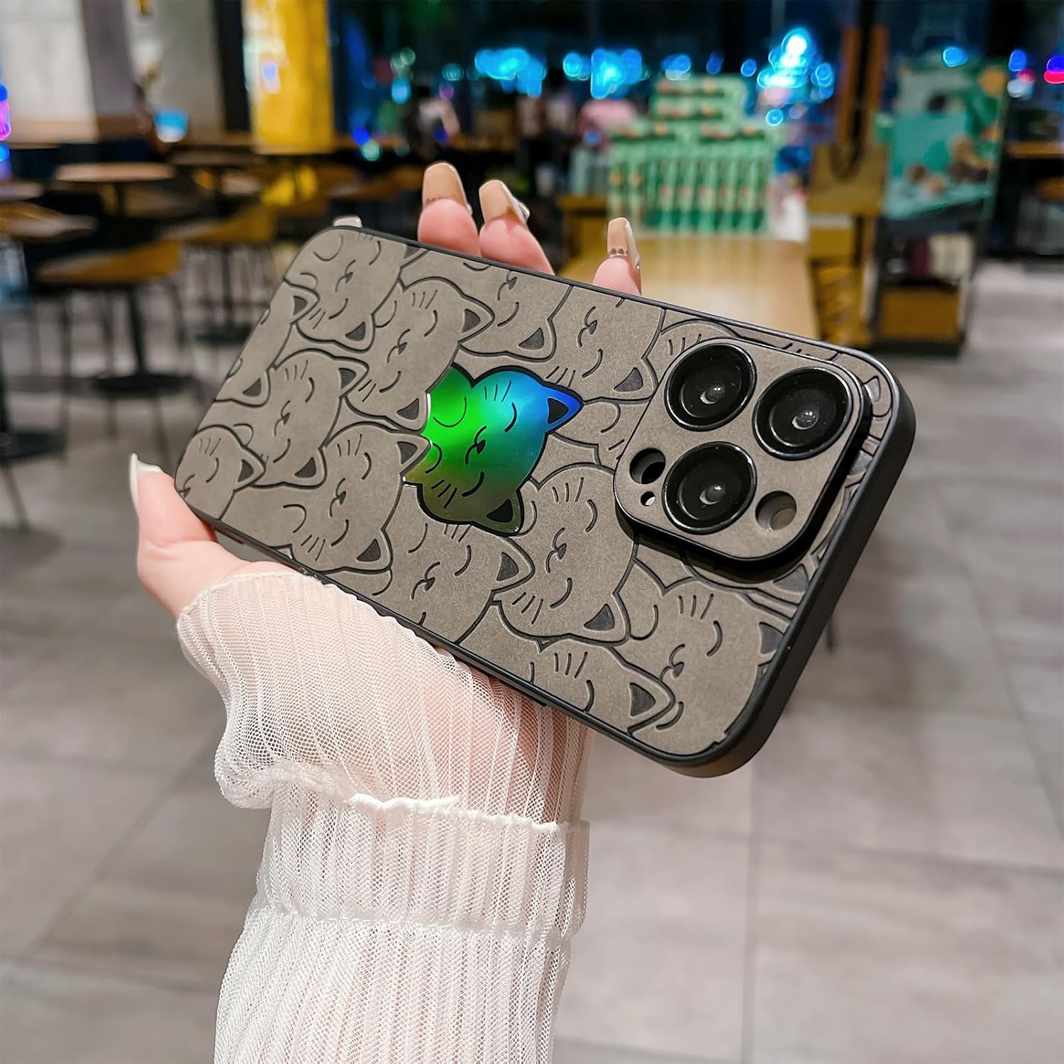 SPOBIT Compatible con iPhone 13 Pro Max, funda láser con bonito patrón de gato para mujeres y hombres, protección completa de la lente de la cámara,