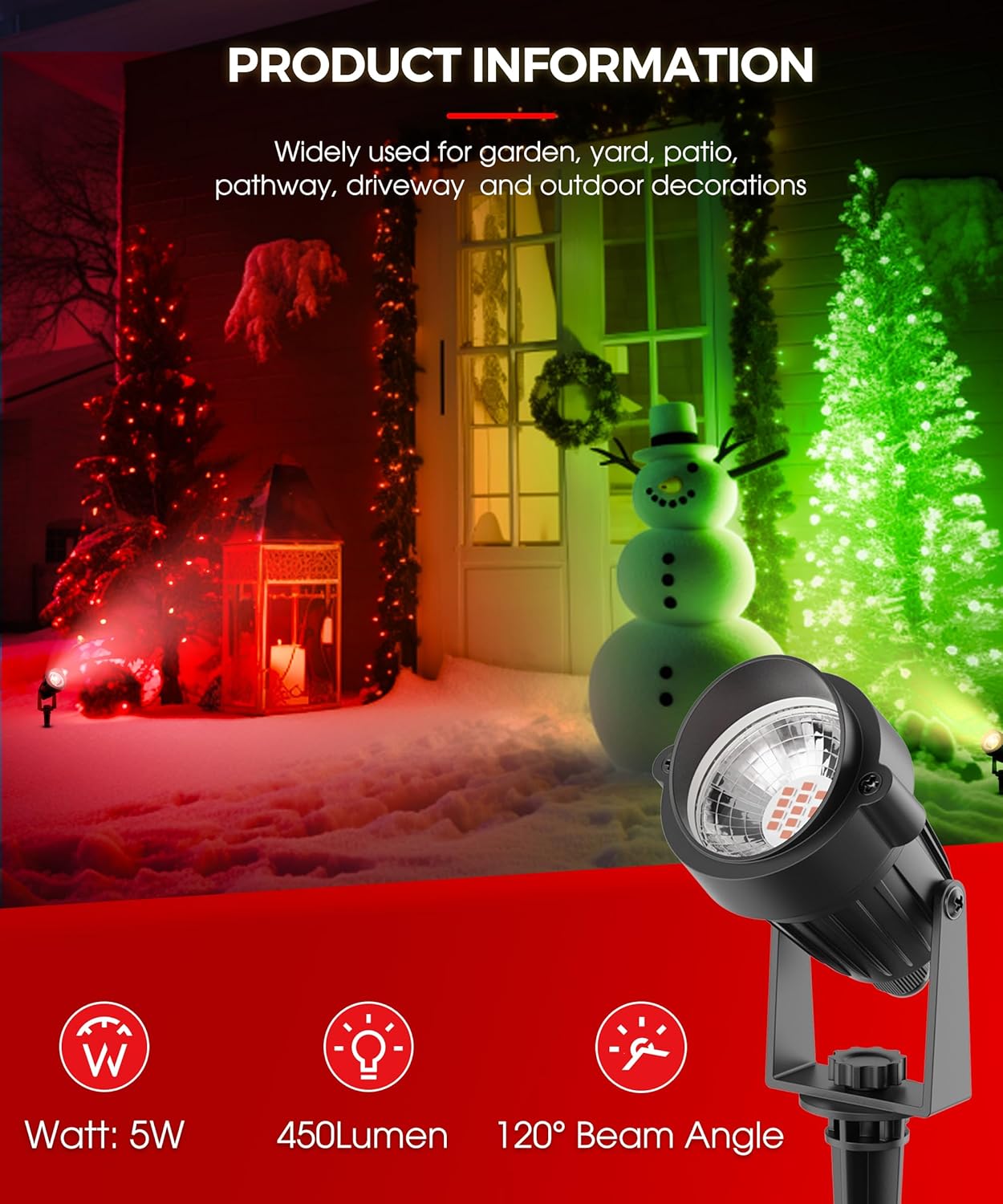 LOHAS – Foco rojo para exteriores, luces LED rojas para patio, encendido y apagado automático de 5 W 120 V, iluminación de paisaje para casa,