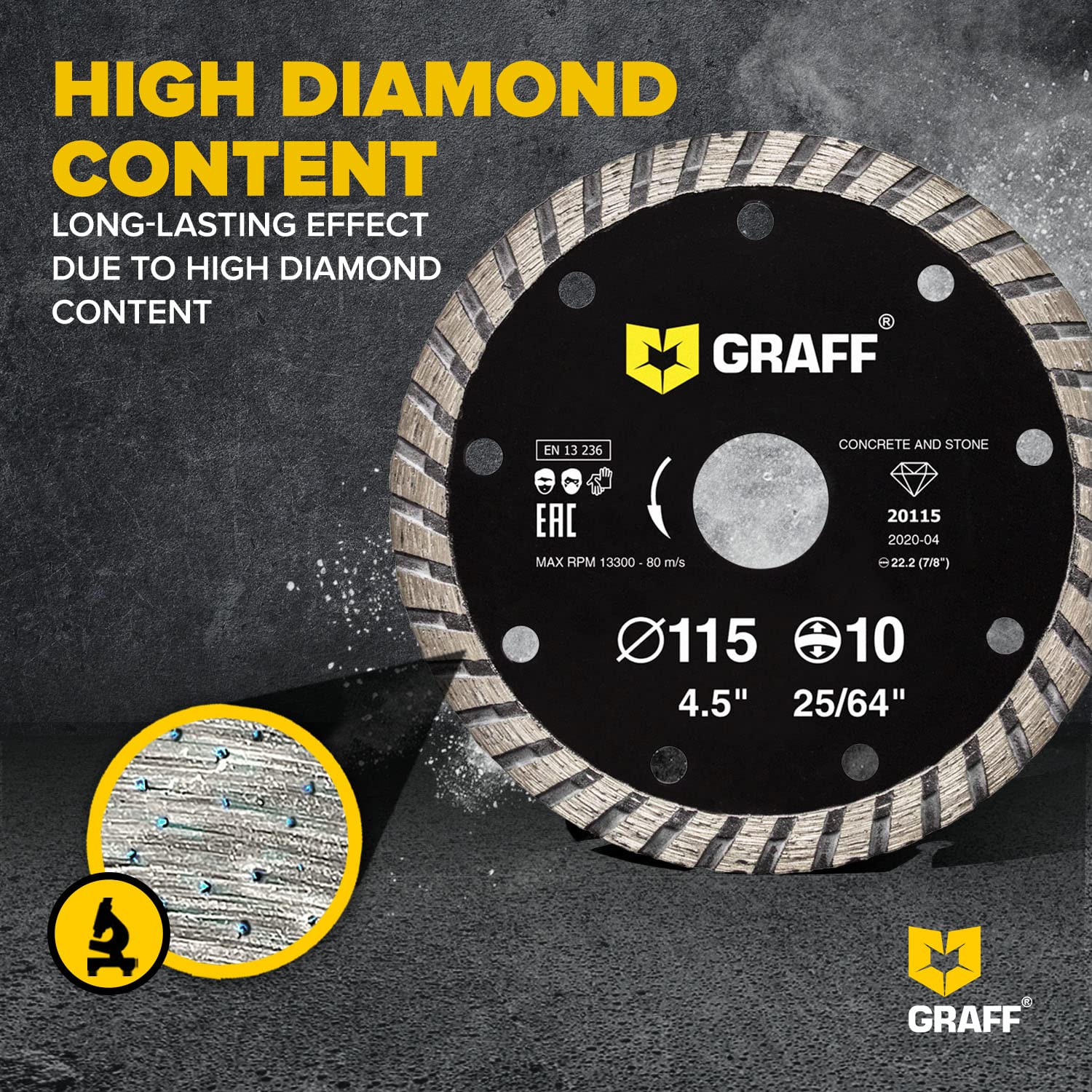 GRAFF – Hoja de diamante para amoladora angular, rueda de corte de diamante para cortar piedra, mármol, granito, ladrillo, mampostería, bandera de