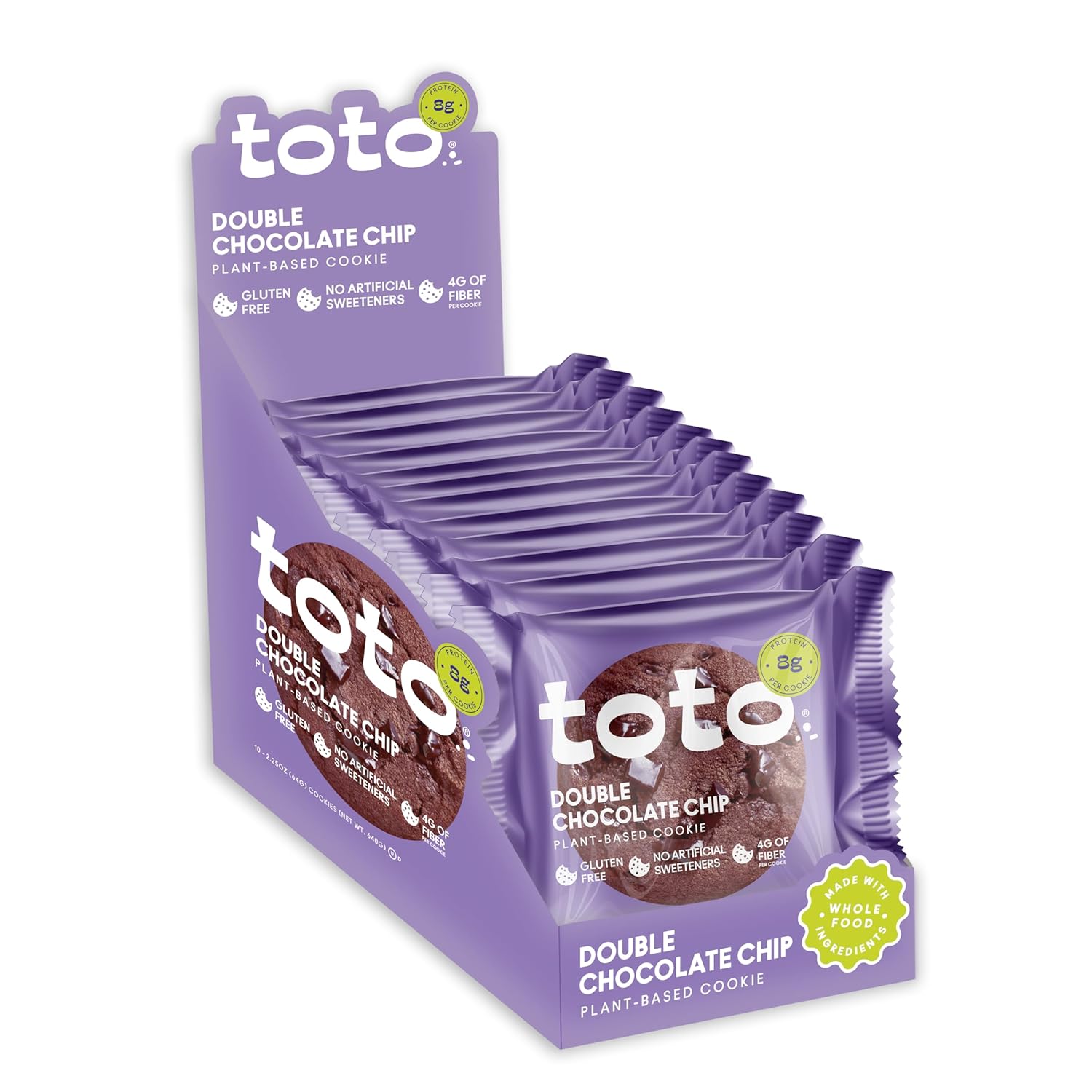 Toto ‘s Galletas veganas con doble chispas de chocolate galleta alta en fibra sin gluten con proteína a base de plantas, superalimentos y
