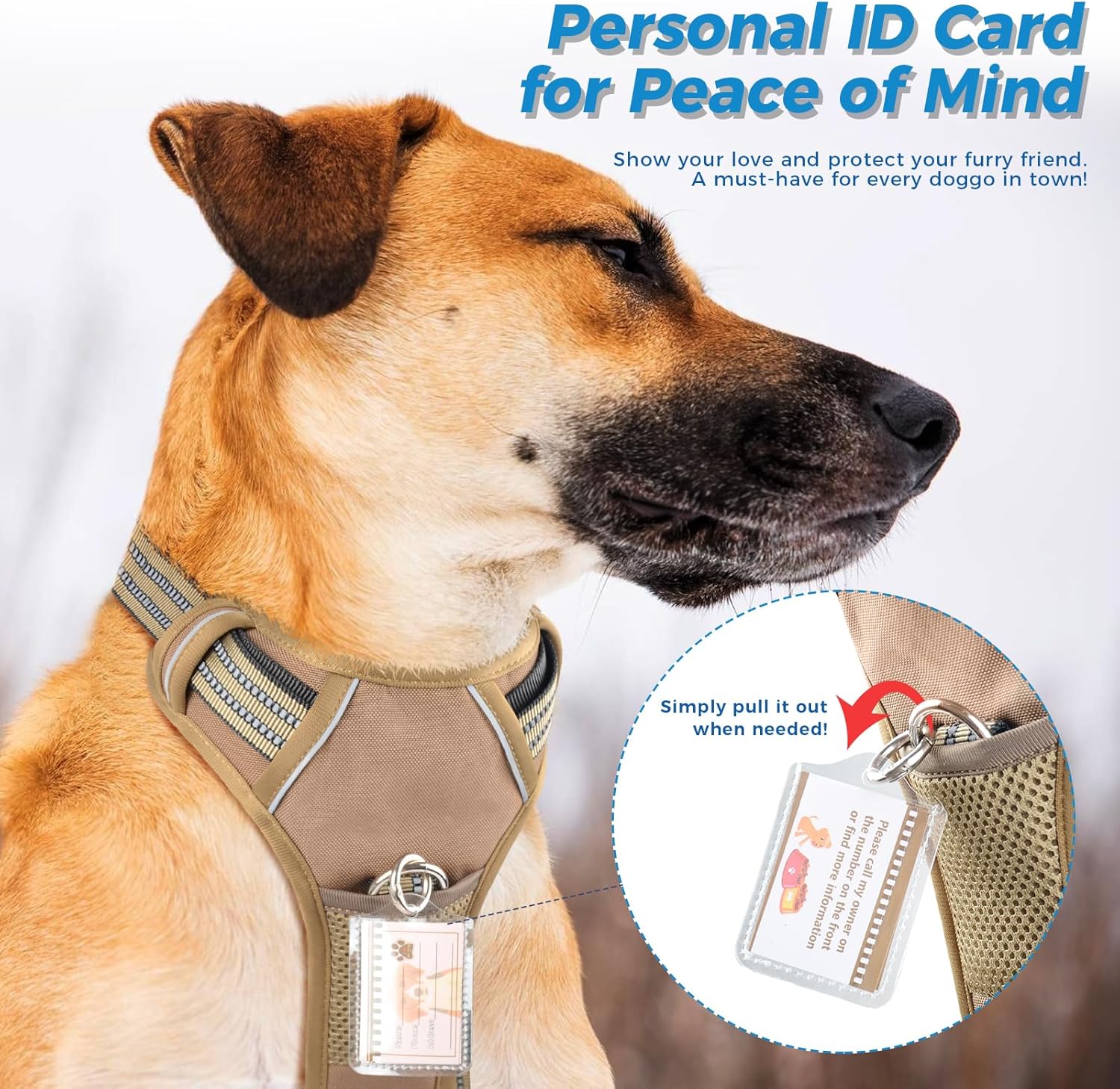Arnés para perro, arnés para perro sin tirones con tarjeta de identificación reflectante ajustable, arnés inteligente para perros grandes, arnés de