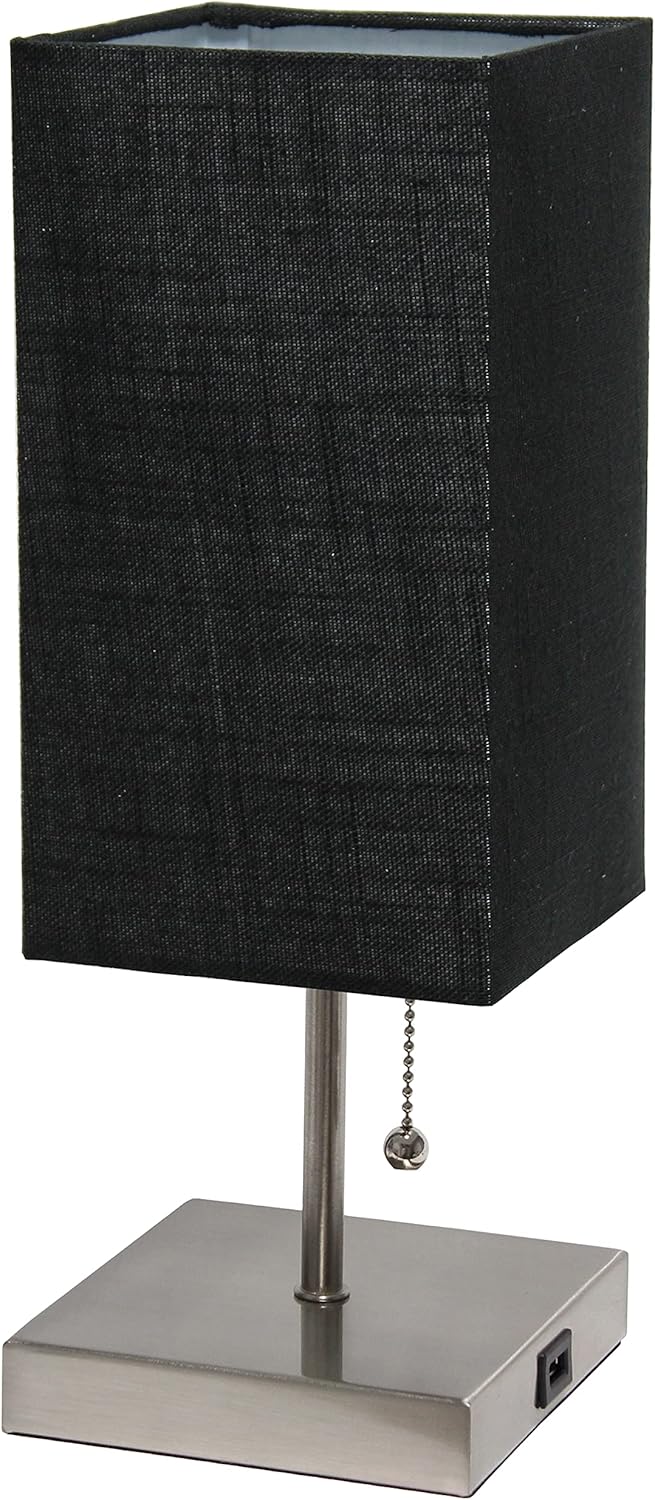 Simple Designs LT1087-BLK – Lámpara de mesa con carga USB de níquel cepillado pequeño con interruptor de cadena, color negro