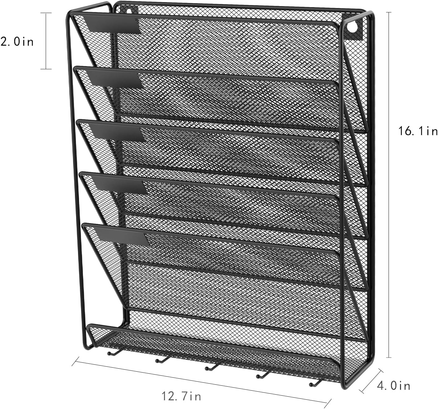 samstar Organizador de archivos de pared con ganchos, 6 niveles de montaje en pared, organizador de archivos colgante, estante vertical para