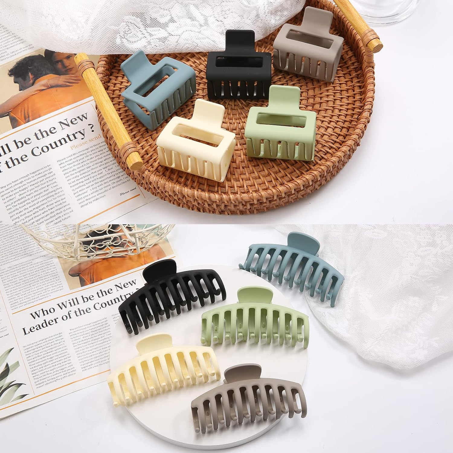 10 pinzas de pelo grandes, pinzas de pelo mate de sujeción fuerte, pinzas cuadradas para cabello grueso y fino, pinzas de pelo de plátano para