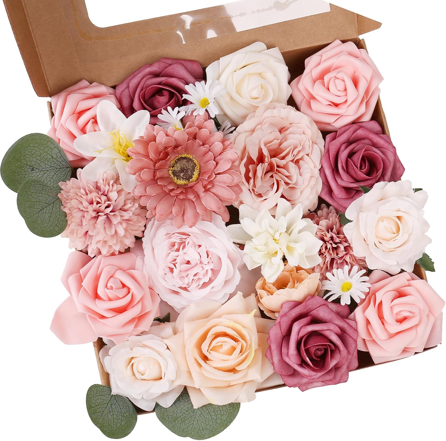 Combo de flores artificiales de seda sintética con tallos para manualidades, ramos de boda, centros de mesa, arreglos de mesa, decoración de novia,