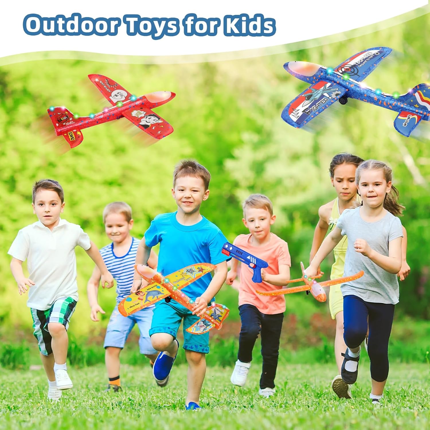 Paquete de 3 juguetes de lanzamiento de avión de espuma, avión de catapulta LED con 2 modos de vuelo, juguetes al aire libre para niños, juguetes de