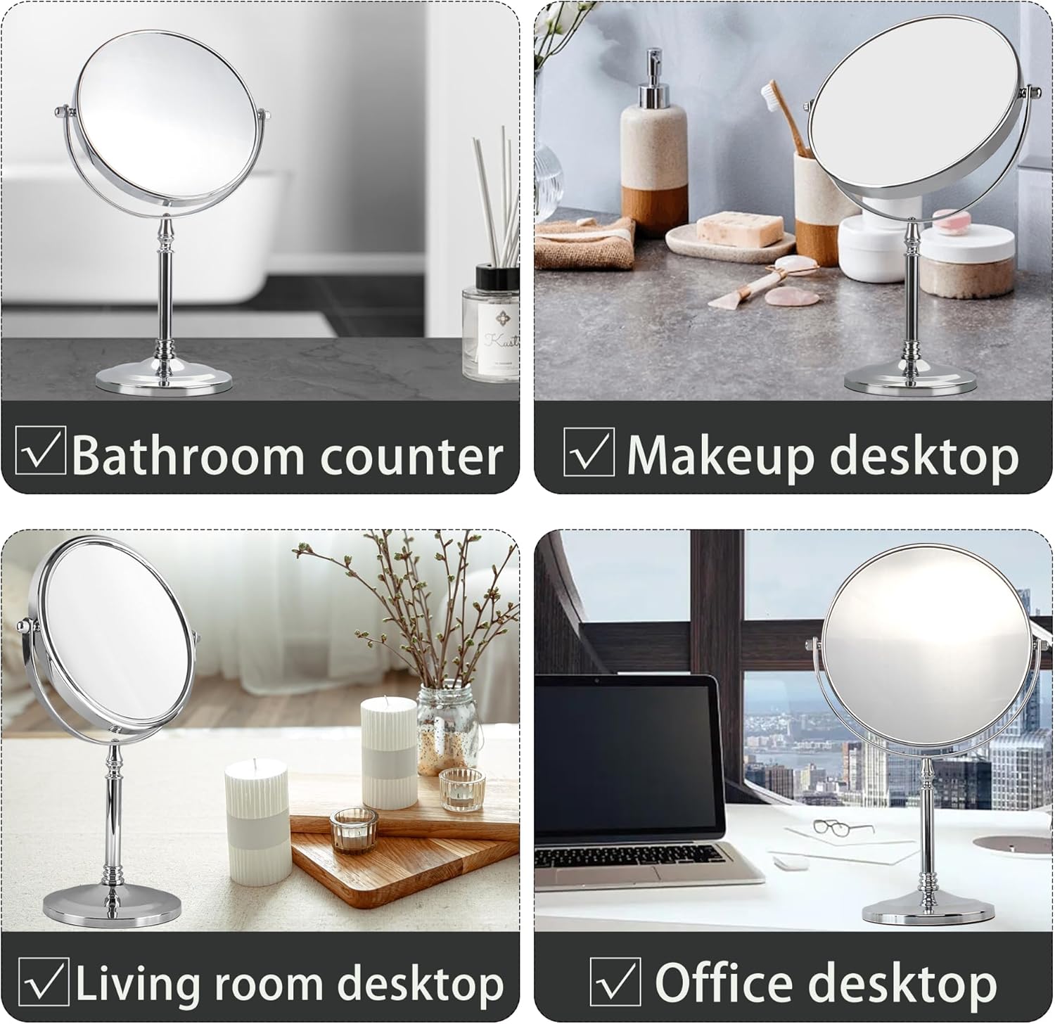 Espejo de maquillaje con aumento 1X10X con soporte, espejo de mesa de doble cara de 7 pulgadas, espejo de tocador con rotación de 360, base