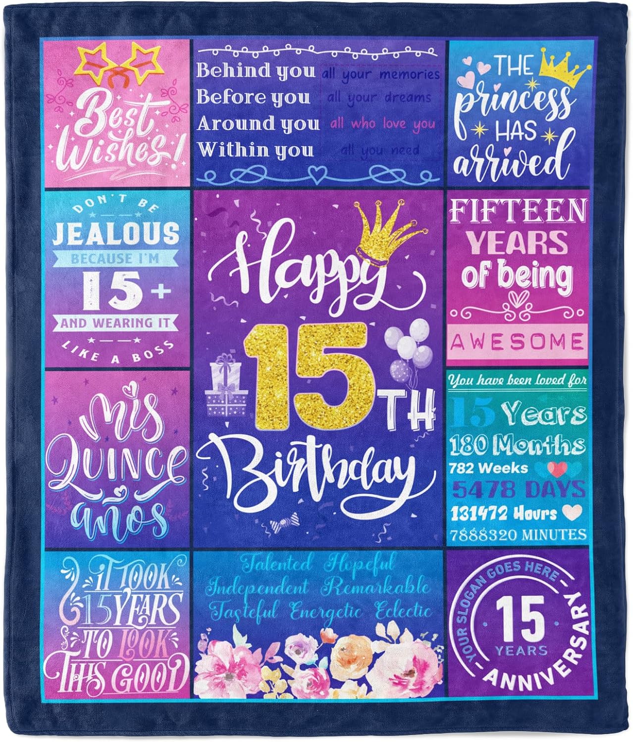 YAYAGo Manta de regalo de quinceañera, regalos de cumpleaños número 15 para niñas de 15 años, manta de regalo de 15.58 ozm, decoración de cumpleaños