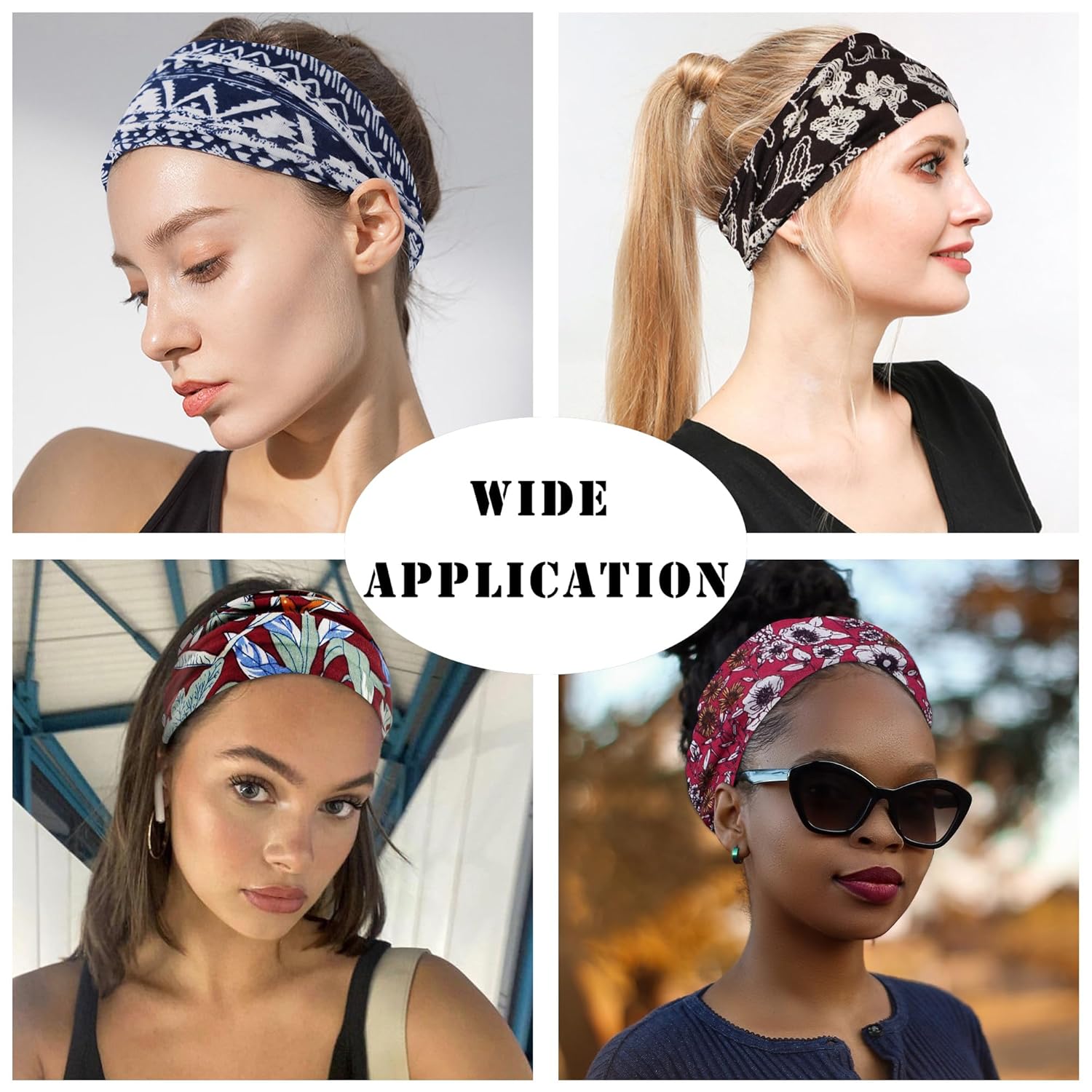 FULZTEY Diademas bohemias con estampado africano, bandas anchas para la cabeza, turbante elástico, con estampado floral, bandanas antideslizantes