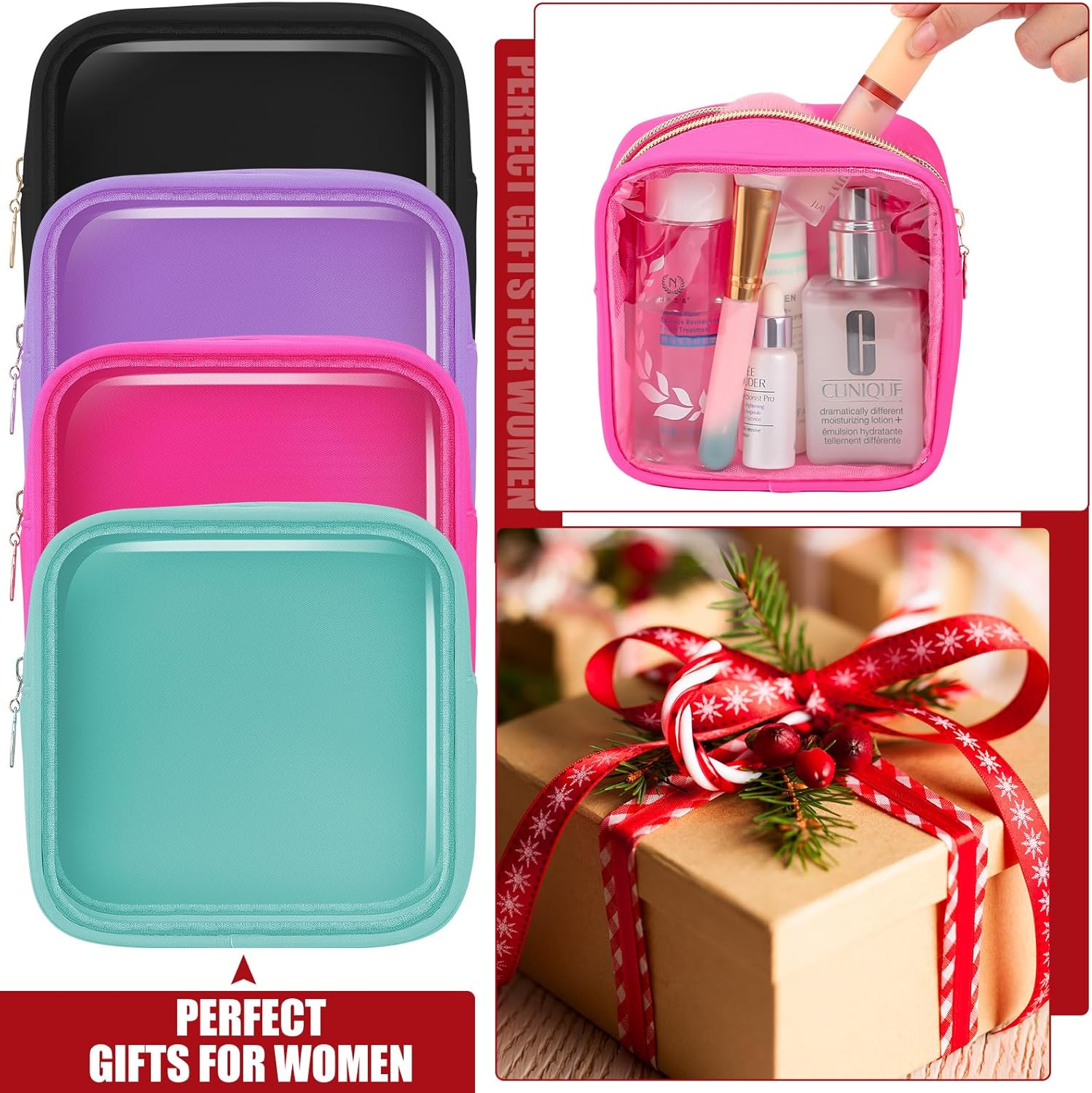 Hushee 4 bolsas de maquillaje transparentes para bolso, bolsa de maquillaje de nailon y PVC, bolsa de viaje para cosméticos, bolsa de aseo con