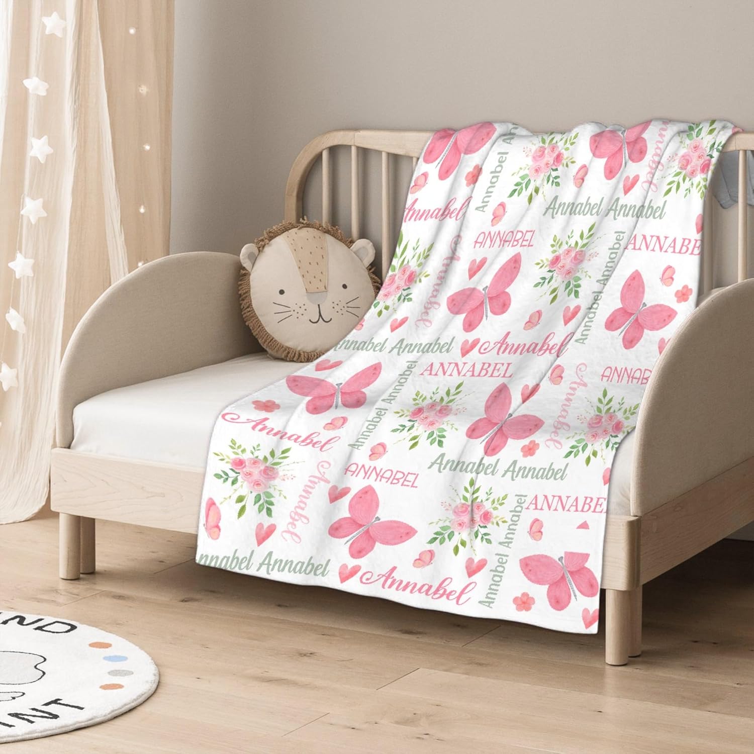 Manta de bebé personalizada para niñas y niños, con mariposas, manta de bebé personalizada con nombre para niños pequeños, baby shower, recién