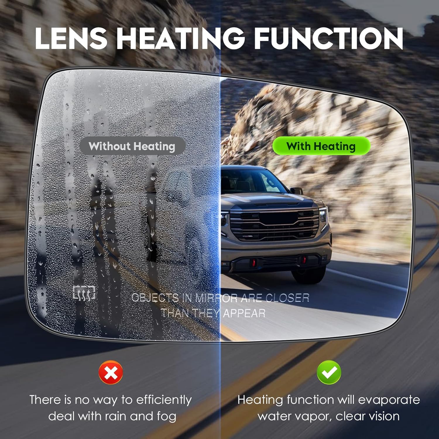 Espejo calefactable con vista lateral derecha del pasajero con placa de respaldo compatible con Dodge Ram 1500 2500 2010, Ram 1500 2500 2011-2018