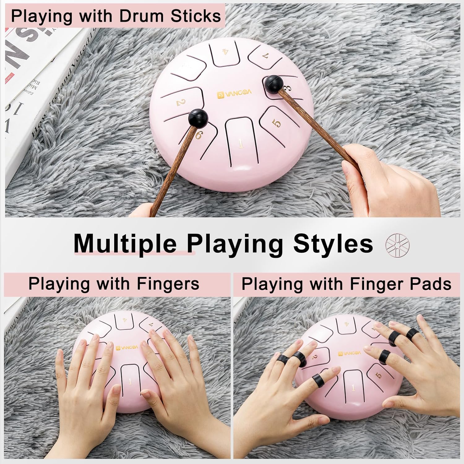 Tambor de lengua, 6 pulgadas 8 notas de acero tambor de lengua C mayor tambor de acero con bolsa, púas de dedos, mazos y libro de música para