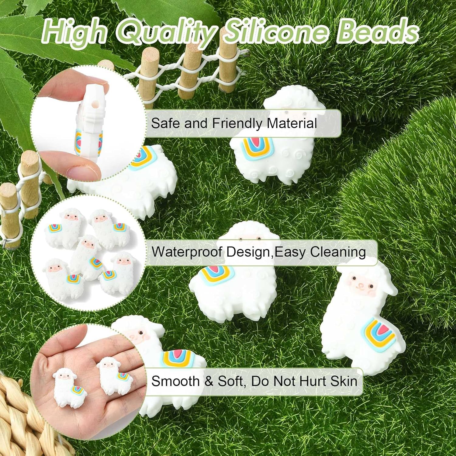 Stiesy 5 cuentas de goma de alpaca blanca, cuentas focales de silicona, cuentas espaciadoras sueltas para manualidades, guirnalda, llavero,