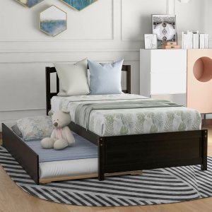Harper & Bright Designs Cama individual con cama nido, cama individual de plataforma de madera con cabecera y base de colchón estribo, fuerte Harper & Bright Designs Cama individual con cama nido, cama individual de plataforma de madera con cabecera y base de colchón estribo, fuerte