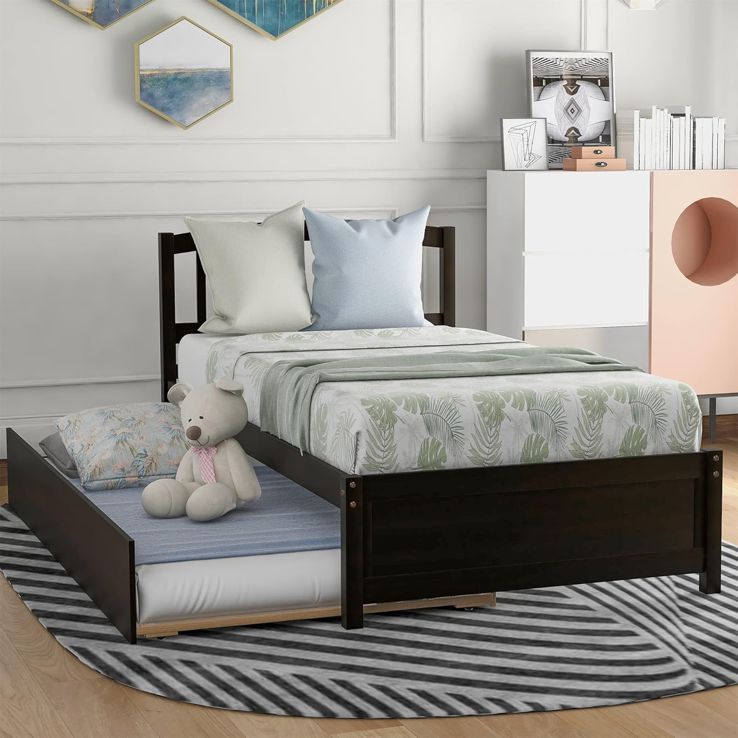 Harper & Bright Designs Cama individual con cama nido, cama individual de plataforma de madera con cabecera y base de colchón estribo, fuerte
