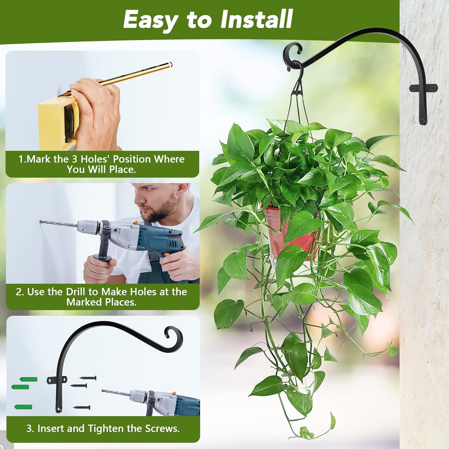 HOOPLE Perchas para plantas al aire libre, paquete de 2 unidades, soporte para plantas colgantes de hierro fundido de 12 pulgadas, soportes de metal