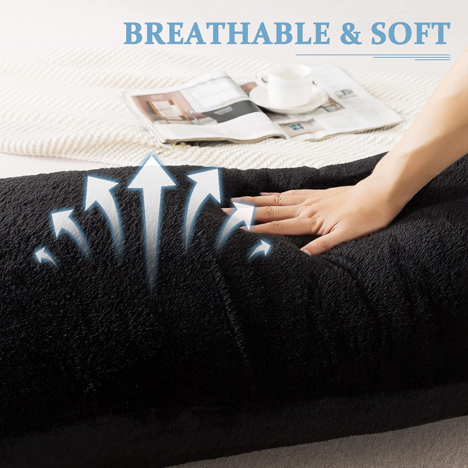 Almohadas de cuerpo negro Sherpa para adultos, funda de almohada corporal ultra suave con cierre de sobre, funda de almohada corporal mullida de 21